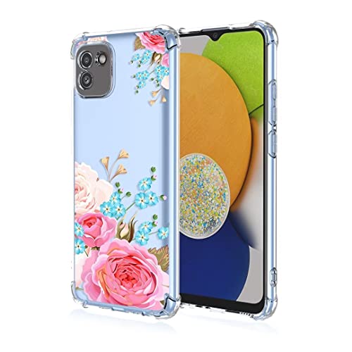 COMAKU Hülle Kompatibel mit Samsung Galaxy A03 Hülle klar Transparent Schlanke Schutzhülle Weich TPU Stoßstange 3D Geprägtes Mädchen Muster Stoßdämpfung Schutzhülle - Blume von COMAKU