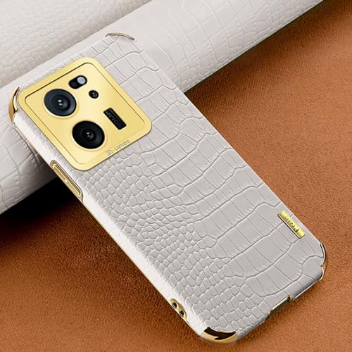 COMAKU Kompatibel mit Xiaomi 13T / 13T Pro 5G Hülle Slim Luxus Krokodil Leder Jungs Mädchen Handyhülle für Anti-Rutsch Abdeckung Gold Rand Schutzhülle Case - Weiß von COMAKU