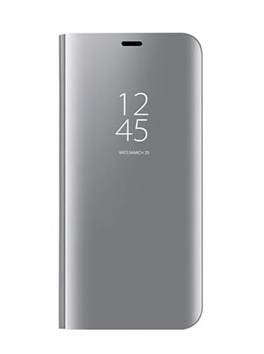 COMAKU Spiegel Flip Hülle für Xiaomi Redmi Note 13 5G, Premium Smart View Handyhülle mit Zeit Fenster - Silber von COMAKU