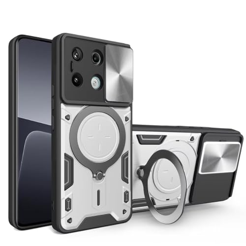 COMAKU Ultra Panzerhülle für Xiaomi Poco F6 Pro 5G, TPU+PC Stoßfeste Hülle mit Slide Camera Cover Kameraschutz mit Kreisförmig Ring Ständer Handyhülle - Silber von COMAKU