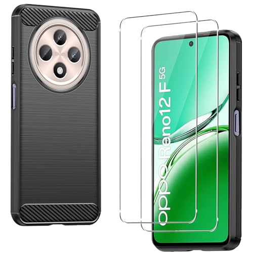 CONAPIKA Hülle für Oppo Reno 12 F 5G/Reno 12 FS 5G mit 2 Stück Schutzfolie, Flexible Weichem TPU Stoßfeste Handyhülle Ultra Dünne Kohlefaser Design Anti-Rutsch Rückseite Schale Handy Schutzhülle von CONAPIKA