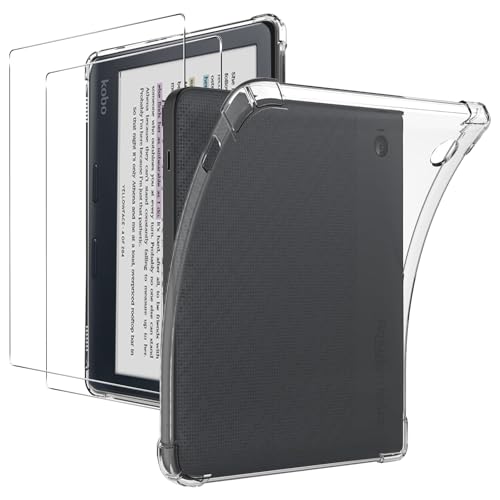 CONAPIKA Klar Hülle für Kobo Libra Colour mit 2 Stück Schutzfolie, Flexibles Schlank Leicht Weich TPU EckenFallschutz Bumper Schutzhülle Stoßfest Anti-Kratzen Transparent Tablet hülle Cover von CONAPIKA