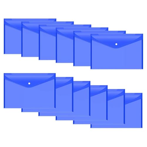 CONFUSE 12 Stück Dokumentenumschläge Aus Kunststoff mit Druckknopfverschluss für Dokumente im A4-Format, Ordner Aus Polyethylen für Schule und Zubehör C von CONFUSE