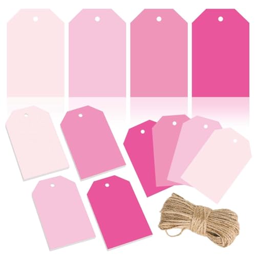 CONFUSE 120 Stück Terrakotta-Geschenkanhänger, 4 Einfarbige Farbverlaufs-Hängeetiketten mit Seil, Leere Papieranhänger, Rosa von CONFUSE