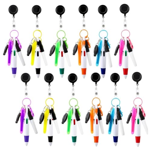 CONFUSE 72-Teiliges Badge Reel Pen-Set mit Einziehbarem -Pen und Mini-Textmarker, Permanentmarker, LED-Taschenlampe von CONFUSE