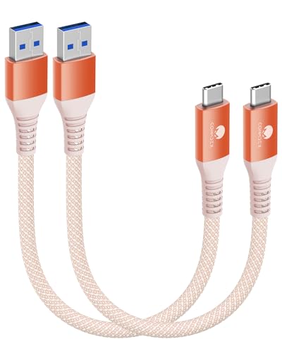 CONMDEX USB C Kabel Kurz 20cm/0.2M 2Stück 10Gbps USB3.1 Gen2 Datenkabel Typ C Android Auto QC3.0 3.1A USB A auf C Schnellladegerät für Samsung Note20 Galaxy S23/S22 Z Flip 5 Tab S9 Pixel 8 Orange von CONMDEX