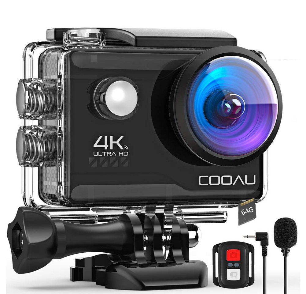 COOAU Action Cam 4K 20MP mit 64G TF Karte Unterwasserkamera WiFi Action Cam (HD 4K, WLAN (Wi-Fi), WiFi 40M wasserdichte EIS Bildstabilisator Sportkamera 170° Weitwinkel, 70° Einstellbarer Weitwinkel mit 2 * 1200 mAh Akkus) von COOAU