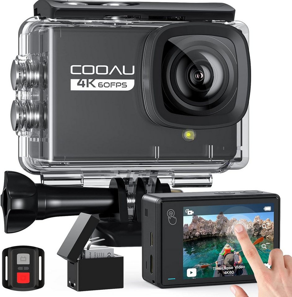 COOAU Action Cam 4K WiFi 24MP Touchscreen 40M Unterwasserkamera Action Cam (4K 24MP, WLAN (Wi-Fi), mit EIS-Fernbedienung 170° Action-Kamera-Stabilisierung, mit externem Mikrofon) von COOAU