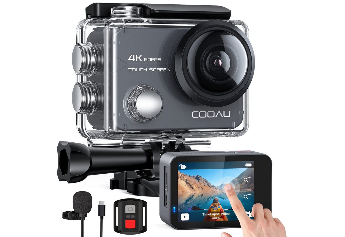 COOAU Action Kamera/Unterwasserkamera Action Cam (4K/60FPS, WLAN (Wi-Fi), 4K 20MP, mit Bildstabilisierung Zoom Zeitraffer, Schwarz) von COOAU