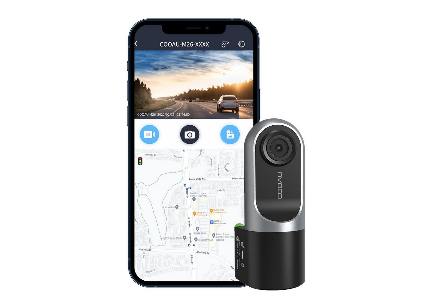 COOAU HD 1080P Dash Cam,Intelligente Auto Front Center Kamera Recorder Dashcam (HD, WLAN (Wi-Fi), G-Sensor,Mini-Körper und 360°-Drehung,App-Steuerung,Sprachansage, 150° Bildwinkel,24-Stunden Parküberwachung,Mini-Körper und 360°Drehung) von COOAU