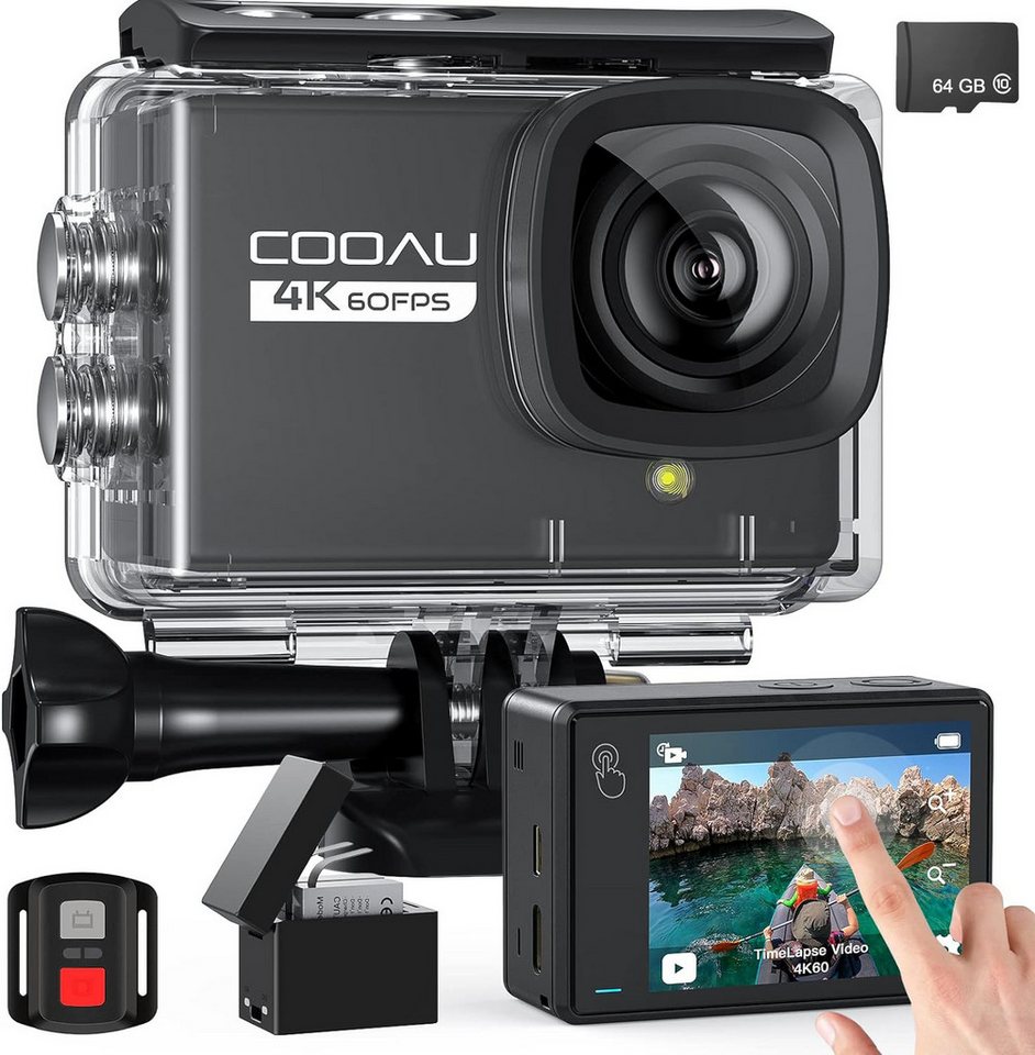 COOAU Neue Action Cam 4K WiFi 24MP Touchscreen Unterwasserkamera 40m Action Cam (4K 24MP, WLAN (Wi-Fi), mit EIS-Fernbedienung 170° Action-Kamera-Stabilisierung, mit externem Mikrofon) von COOAU