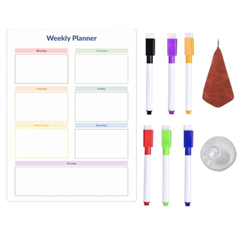 COOBAA Dry Board Wochenplaner - Trockener Wochenkalender, Whiteboard, mit 6 Stiften, Saugnäpfen, Handtüchern, magnetisch, PVC-Zeitplaner, beweglich von COOBAA