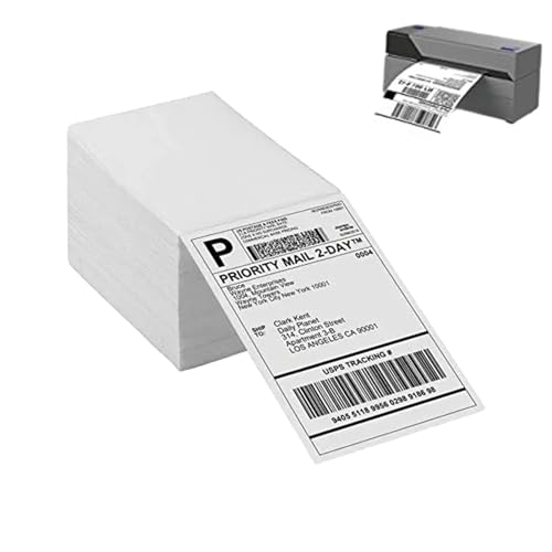 COOBAA Thermodrucker-Etiketten, Papier für Versandetiketten | Thermodirektes Etikettenpapier | 500 Etiketten pro perforiertes Druckerpapier mit Batteriefalte, starke Haftung von COOBAA