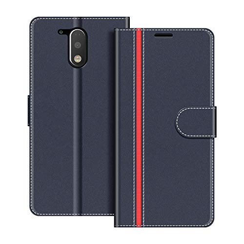 COODIO Handyhülle für Motorola Moto G4 Handy Hülle, Motorola Moto G4 Plus Hülle Leder Handytasche für Motorola Moto G4 / Moto G4 Plus Klapphülle Tasche, Dunkel Blau/Rot von COODIO