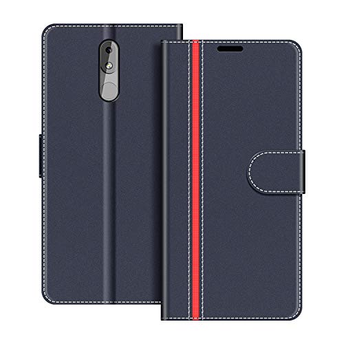 COODIO Handyhülle für Nokia 3.2 Handy Hülle, Nokia 3.2 Hülle Leder Handytasche für Nokia 3.2 Klapphülle Tasche, Dunkel Blau/Rot von COODIO