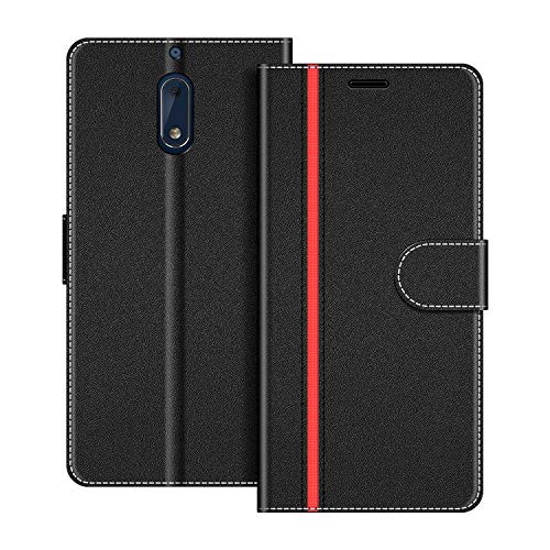 COODIO Handyhülle für Nokia 6 Handy Hülle, Nokia 6 Hülle Leder Handytasche für Nokia 6 Version 2017 Klapphülle Tasche, Schwarz/Rot von COODIO