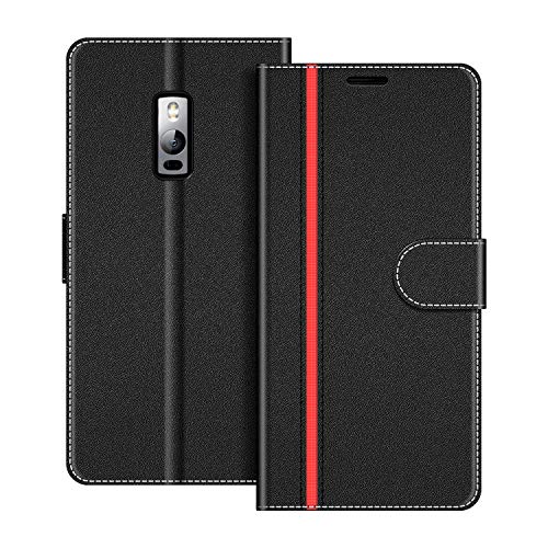 COODIO Handyhülle für OnePlus 2 Handy Hülle, OnePlus 2 Hülle Leder Handytasche für OnePlus 2 Klapphülle Tasche, Schwarz/Rot von COODIO