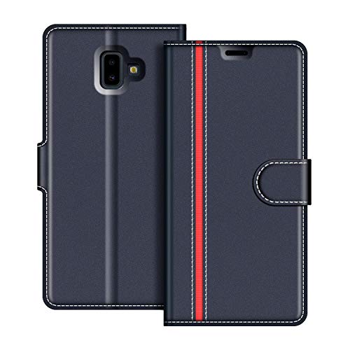 COODIO Handyhülle für Samsung Galaxy J6 Plus Handy Hülle, Samsung Galaxy J6 Plus Hülle Leder Handytasche für Samsung Galaxy J6 Plus 2018 Klapphülle Tasche, Dunkel Blau/Rot von COODIO