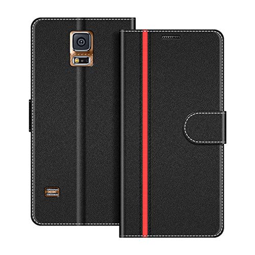 COODIO Handyhülle für Samsung Galaxy S5 Handy Hülle, Samsung Galaxy S5 Hülle Leder Handytasche für Samsung Galaxy S5 / Galaxy S5 Neo Klapphülle Tasche, Schwarz/Rot von COODIO