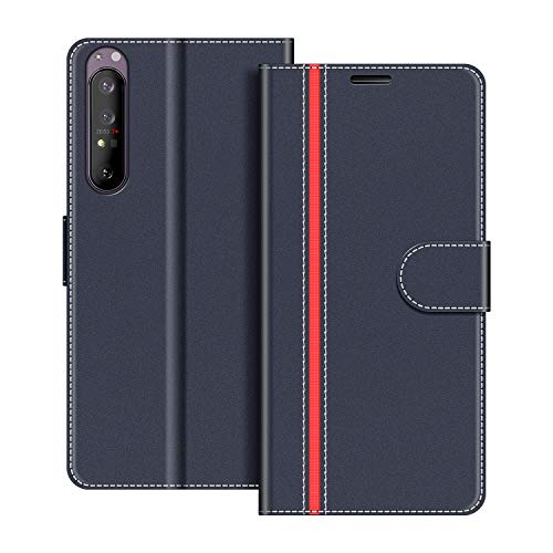 COODIO Handyhülle für Sony Xperia 1 II 5G Handy Hülle, Sony Xperia 1 II 5G Hülle Leder Handytasche für Sony Xperia 1 II 5G Klapphülle Tasche, Dunkel Blau/Rot von COODIO