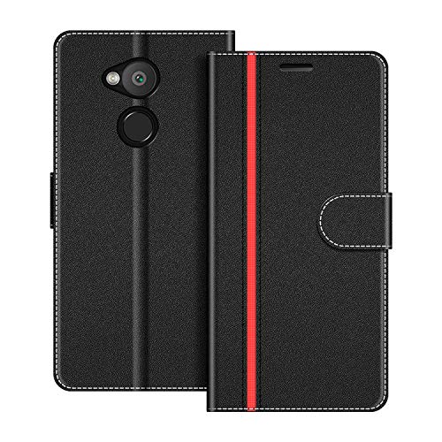 COODIO Handyhülle für Sony Xperia L2 Handy Hülle, Sony Xperia L2 Hülle Leder Handytasche für Sony Xperia L2 Klapphülle Tasche, Schwarz/Rot von COODIO