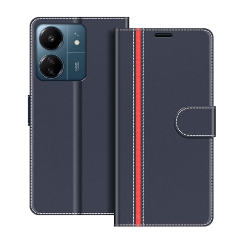 COODIO Handyhülle für Xiaomi Redmi 13C Handy Hülle, Xiaomi Redmi 13C Hülle Leder Handytasche für Xiaomi Redmi 13C Klapphülle Tasche, Dunkel Blau/Rot von COODIO