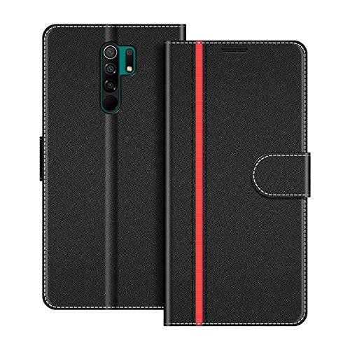 COODIO Handyhülle für Xiaomi Redmi 9 Handy Hülle, Xiaomi Redmi 9 Hülle Leder Handytasche für Xiaomi Redmi 9 Klapphülle Tasche, Schwarz/Rot von COODIO