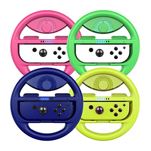 COODIO Switch Lenkrad, Switch Steering Wheel, Joy-Con Rennlenkrad für Mario Kart 8 Deluxe / Nintendo Switch & OLED Modell, Neon Grün / Neon Pink / Blau / Neon Gelb (4 Stück) von COODIO