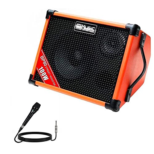 Coolmusic BP80 Batteriebetriebener Akustikgitarren-Verstärker, tragbarer Bluetooth-Lautsprecher, Straßenmusik-Verstärker,100 W, 6 Eingänge, 3-Band-EQ von COOLMUSIC