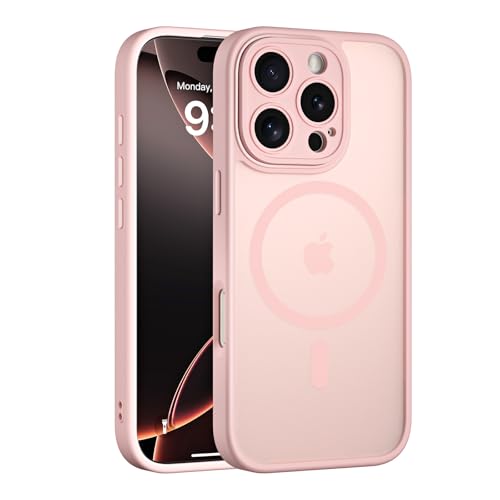 COOLQO Magnetisch für iPhone 16 Pro Hülle [Kompatibel mit MagSafe] Durchscheinende Matte Handyhülle für iPhone 16 Pro, Militärischer Fallschutz, Stoßfeste Schutzhülle für iPhone 16 Pro, Rosa von COOLQO