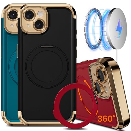 COOLQO Schutzhülle für iPhone 14, 15,5 cm (6,1 Zoll), verbesserter 360°-Drehung, magnetischer Ständer, kompatibel mit Magsafe, militärischer Schutz, stoßfest, schützender Handy-Ständer und von COOLQO