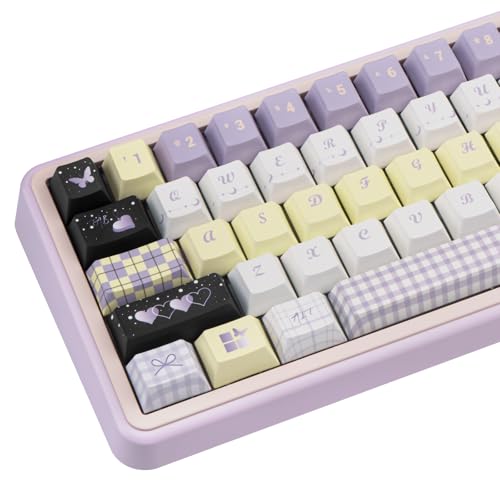 COOMICKEY PBT-Tastenkappen, lila, schwarz, weiß, benutzerdefinierte Tastatur-Tastenkappen, niedliche Anime-Tastenkappen, Farbstoff-Sub-Cherry-Profil-Tastenkappen für 61/68/84/87/82/100 Cherry Gateron von COOMICKEY