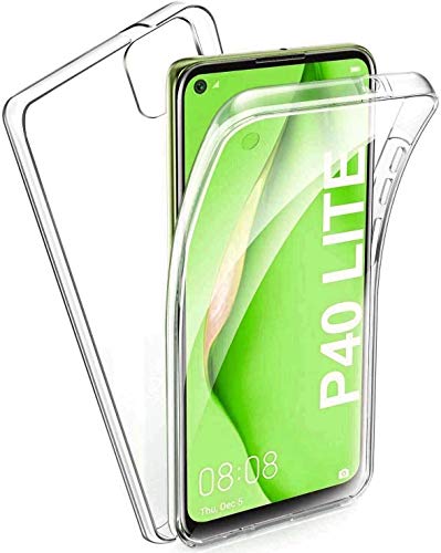COPHONE® kompatibel Huawei P40 LITE Hülle Silikon 360 Grad transparent. Total transparent, weiche Vorderseite + harte Rückseite. Stoßfeste 360-Grad-Touch-Handyhülle für Huawei P40 LITE von COPHONE