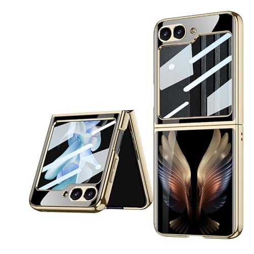 COQUE Galaxy Z Flip 6 5G Hülle,ultradünnes 9H Glas glänzend lackierte Handyhülle,Faltbare Handyhülle für Samsung Galaxy Z Flip 6 5G-Goldene Flügel von COQUE