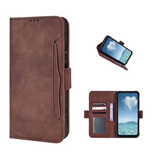 COQUE Hülle für FCNT Rakuraku Lite MR01 Klapphülle,Seitlicher Magnetischer Multi-Slot Visitenkartenhalter Wallet Case,Flip Phone Cover für FCNT Rakuraku Lite MR01-Braun von COQUE