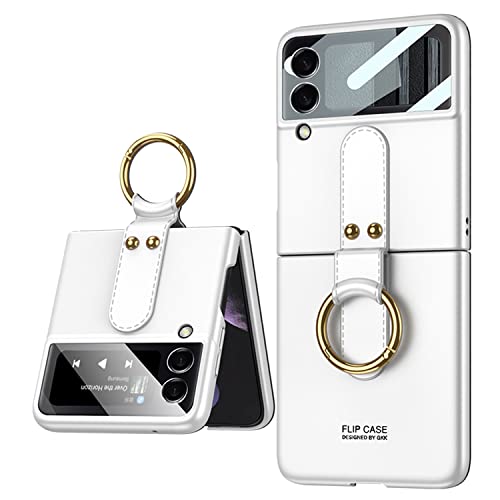 COQUE Hülle für Galaxy Z Flip 4 5G Hülle,Shell Film All-Inclusive Handyhülle mit Ring-Videoständer,Faltbare Handyhülle für Samsung Galaxy Z Flip 4 5G-Weiß von COQUE