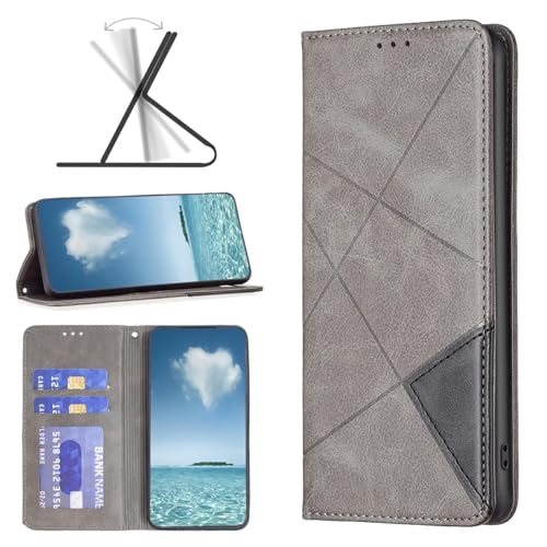 COQUE Hülle für Hono 60 Pro 5G Handyhülle Dunkel Magnetisch Mit Kartensteckplatz-Design, Brieftasche Hülle Hono 60 Pro 5G Handyhülle-Grau von COQUE