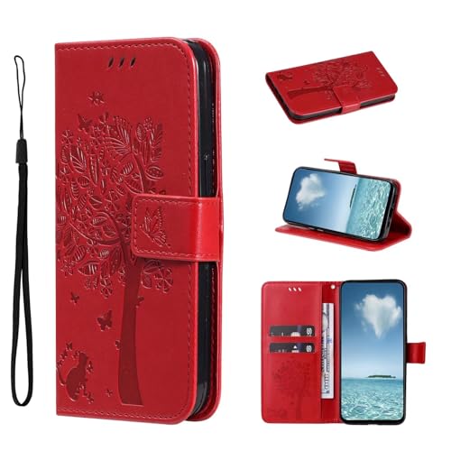 COQUE Hülle für Honor Magic7 Pro Handy hülle Geprägte Serie Schmetterling & Baummuster Handy hülle Honor Magic7 Pro mit Kartensteckplatz-Rot von COQUE