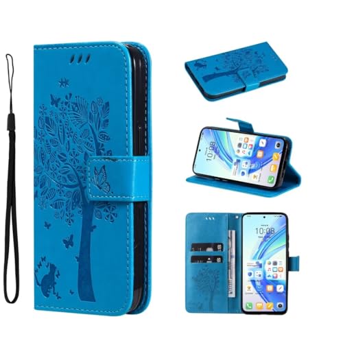 COQUE Hülle für Motorola Moto G85 5G Handy hülle Geprägte Serie Schmetterling & Baummuster Handy hülle Motorola Moto G85 5G mit Kartensteckplatz-Blau von COQUE