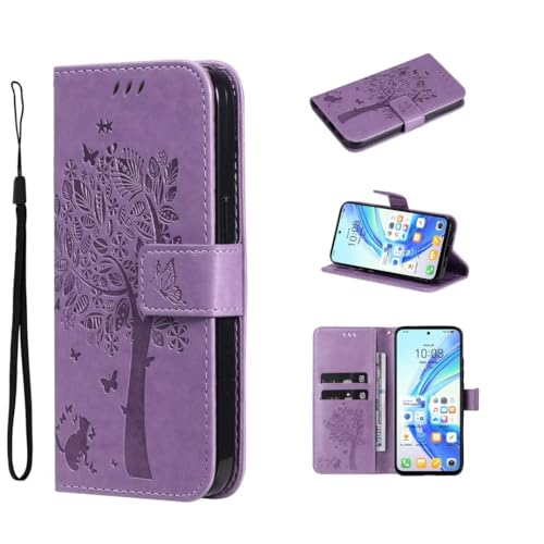 COQUE Hülle für Samsung Galaxy M35 Handy hülle Geprägte Serie Schmetterling & Baummuster Handy hülle Samsung Galaxy M35 mit Kartensteckplatz-Hellviolett von COQUE