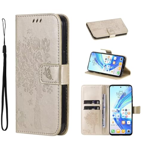 COQUE Hülle für Samsung Galaxy S25 Handy hülle Geprägte Serie Schmetterling & Baummuster Handy hülle Samsung Galaxy S25 mit Kartensteckplatz-Gold von COQUE