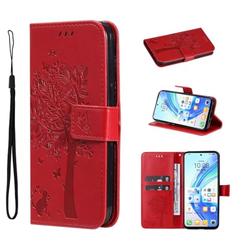 COQUE Hülle für Samsung Galaxy S25 Ultra Handy hülle Geprägte Serie Schmetterling & Baummuster Handy hülle Samsung Galaxy S25 Ultra mit Kartensteckplatz-Rot von COQUE