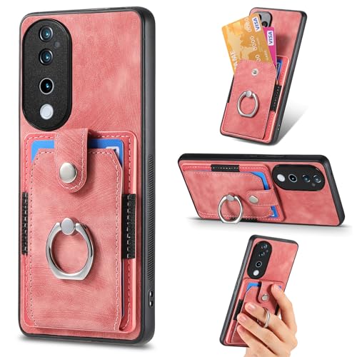 COQUE Hülle für Vivo S19 Pro Hülle,Ledertextur Retro-Telefonschutzhülle mit Kartensteckplatzring,Klappbare Telefonhülle für Vivo S19 Pro-Rosa von COQUE