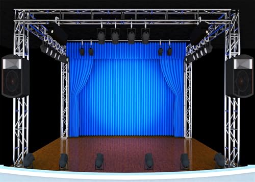 CORFOTO 3.5x2.5m Theater Bühnenhintergrund Blaue Vorhänge und Scheinwerfer Bühnenfotografie Hintergrund Konzert Live Plattform Banner Musikshow Portrait Studio Requisite von CORFOTO