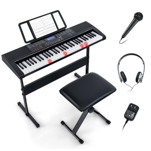 COSTWAY Keyboard Piano für Anfänger mit 61 Tasten, Digitalpiano mit 600 Tönen, 400 Rhythmen, 50 Demos, 3 Lernmodi, inkl. Ständer, Hocker, Mikrofon, Kopfhörer, E Klavier Digital Piano von COSTWAY