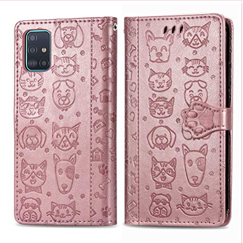 COTDINFOR Compatible with Samsung Galaxy A51 5G Hülle Klapphülle Leder Schutzhülle Magnetisch Brieftasche Handytasche Lederhülle Flip Case Handyhüllen für Galaxy A51 5G Cover Cat Dog Rose Gold SD. von COTDINFOR