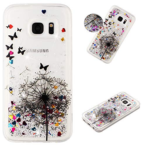 COTDINFOR Compatible with Samsung Galaxy S7 Hülle Flüssigkeit Glitzer Flip Cover Sparkle Floating Bling Stoßfest Schutzhülle Handyhüllen für Galaxy S7 Case Dandelion XYLS. von COTDINFOR