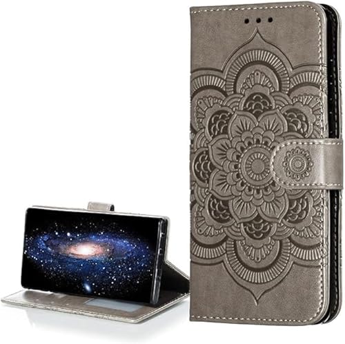 COTDINFOR Compatible with iPhone 15 Hülle PU Leder Brieftasche Schutzhülle Flip Stoßfeste Schale Magnetisch Klapphüllen Kartenfächer Handyhülle für iPhone 15 Cover Gray Mandala LD. von COTDINFOR