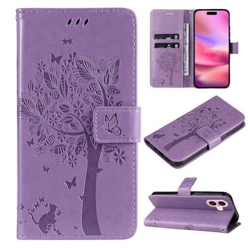 COTDINFOR Handyhülle für Apple iPhone 16 Hülle mit Schutzfolie Flip Klappbare Magnetische Kartenhülle Wallet Standfunktion Premium Leder Schutzhülle Klapphülle für Apple iPhone 16 Purple KTX. von COTDINFOR