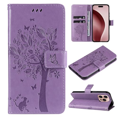 COTDINFOR Handyhülle für Apple iPhone 16 Pro Hülle mit Schutzfolie Flip Klappbare Magnetische Kartenhülle Wallet Standfunktion Premium Leder Schutzhülle Klapphülle für Apple iPhone 16 Pro Purple KTX. von COTDINFOR